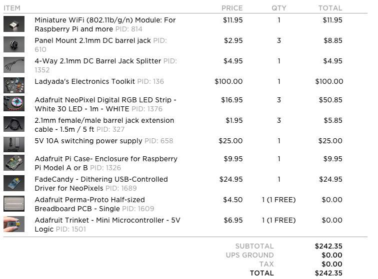 Adafruit shopping list